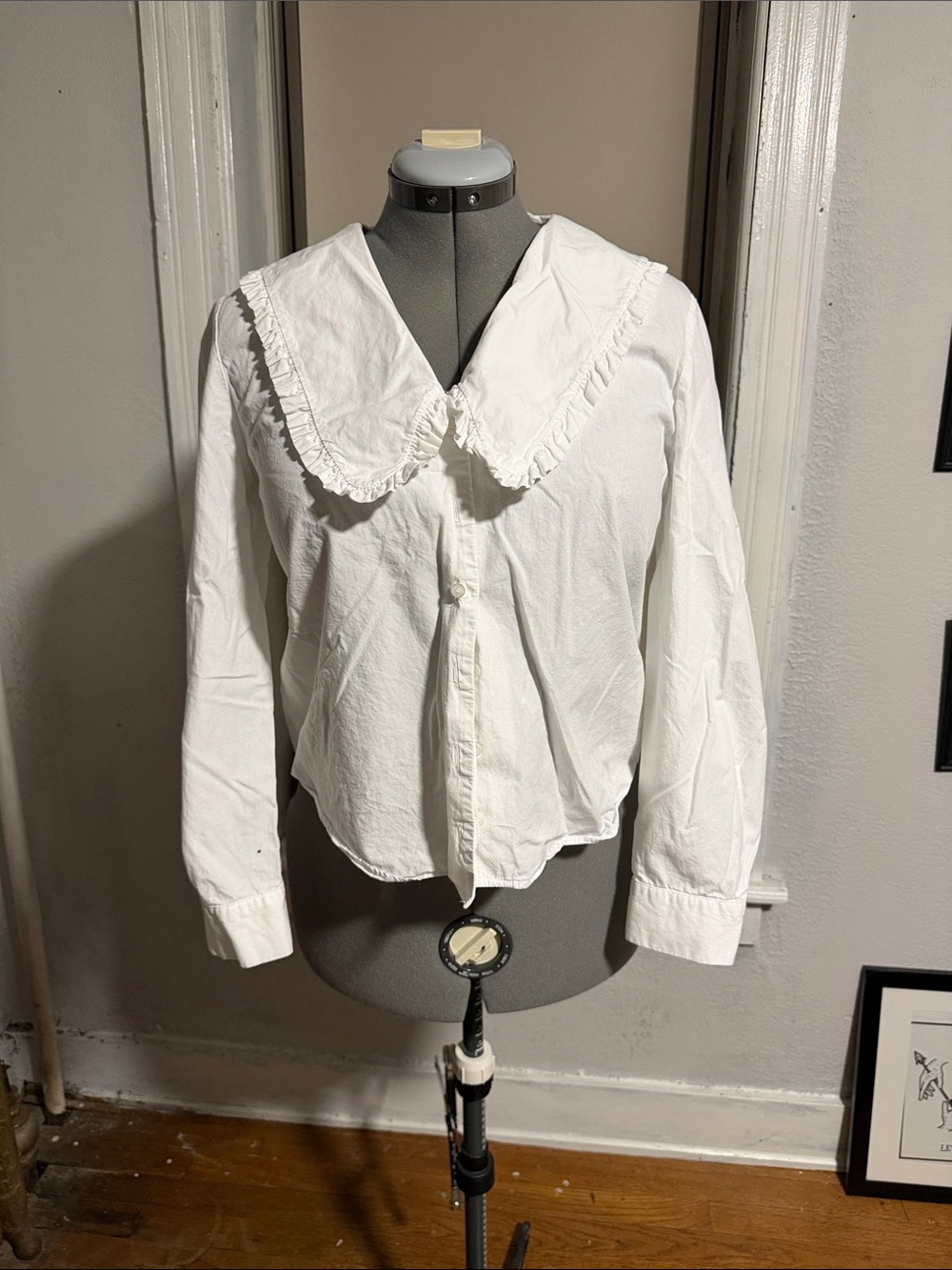 Mango White Ruffle-Trim Peter Pan Collar Blouse